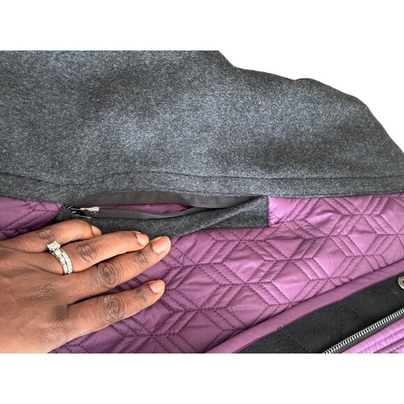 Per Se By Carlisle Quilted Coat Size 10 Purple & Gray Long Sleeve Button Closure - Picture 8 of 14